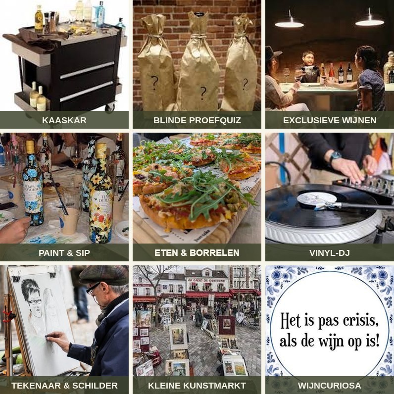 Sfeerimpressie Wijnfestival Woerden: kaaskar, blinde proefquiz, exclusieve wijnen, paint & sip, eten en borrelen, vinyl-dj, tekenaar, kunstmarkt en wijncuriosa